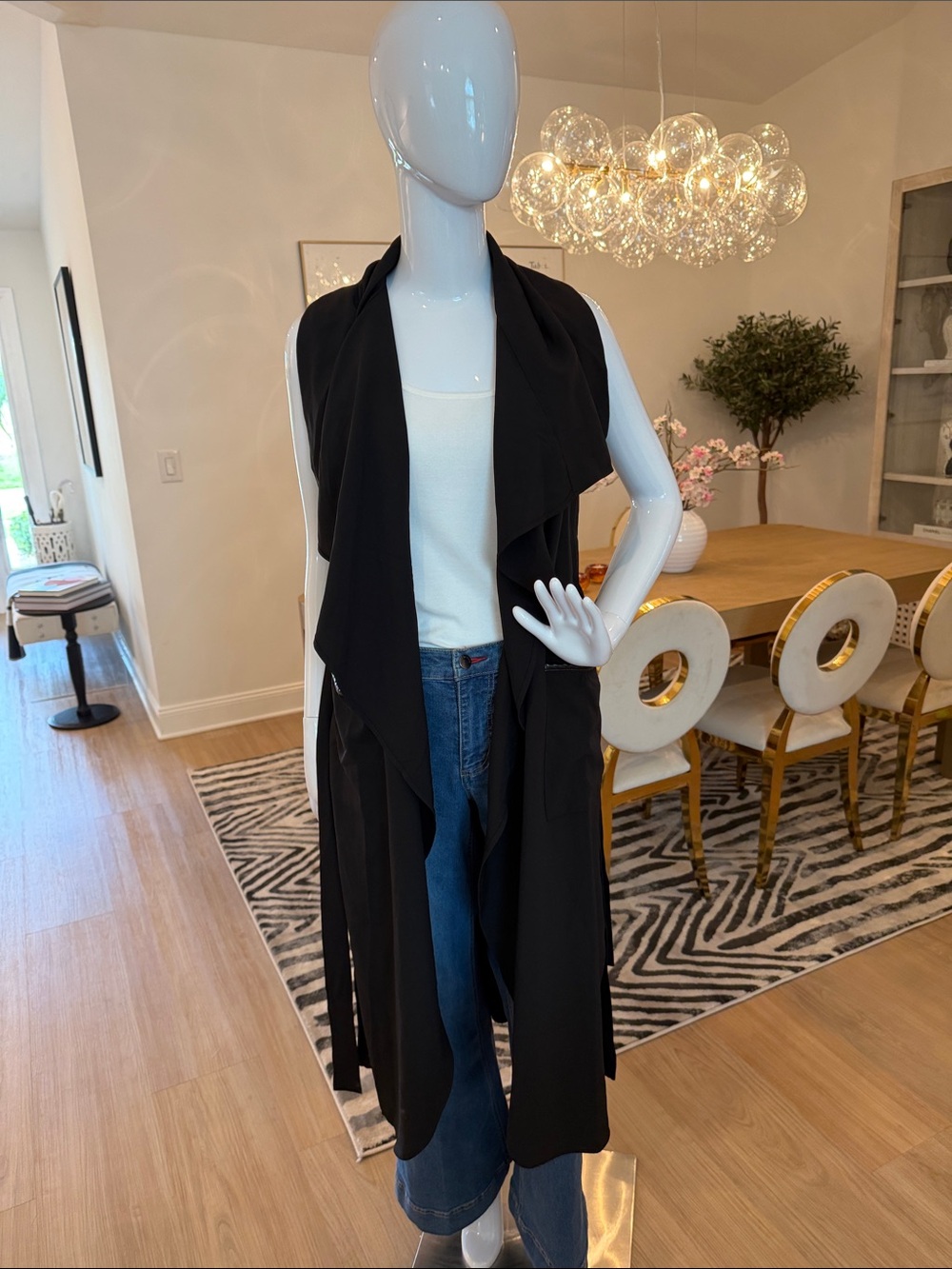 Kate & Mallory Black Draped Long Sleeveless Vest